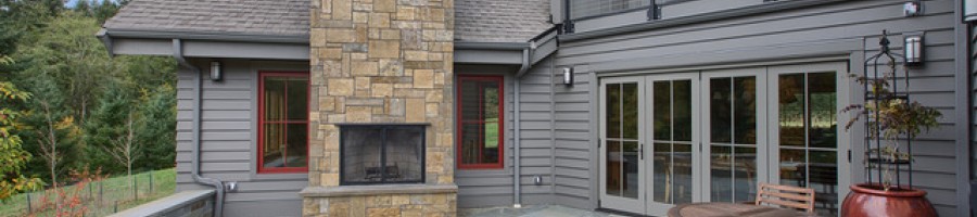 Patio remodel with exterior fireplace on Vashon Island